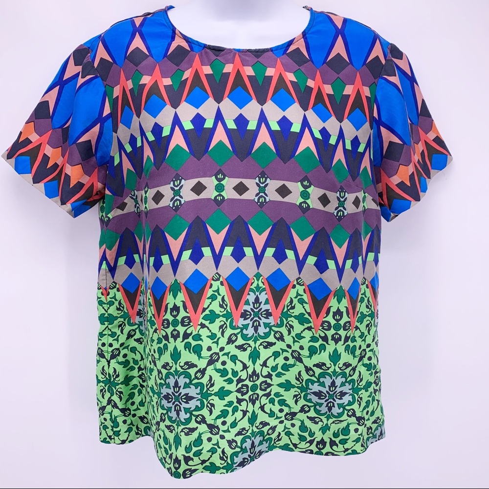 J.Crew Multicolored Geometric Silk Top Size 0